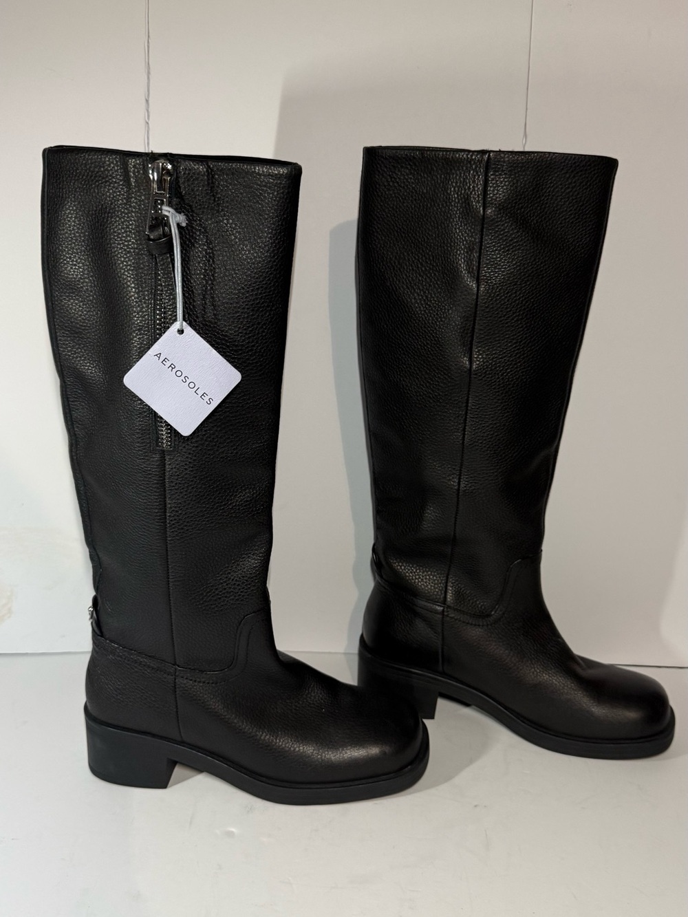 AEROSOLES Black Pebbled Leather Tall Riding Boots